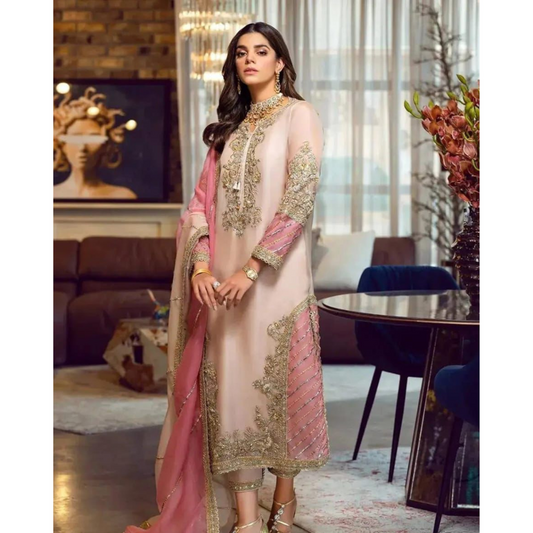 BRAND:SARA ROHAIL organza embroidered sequence unstitched 3pc✓