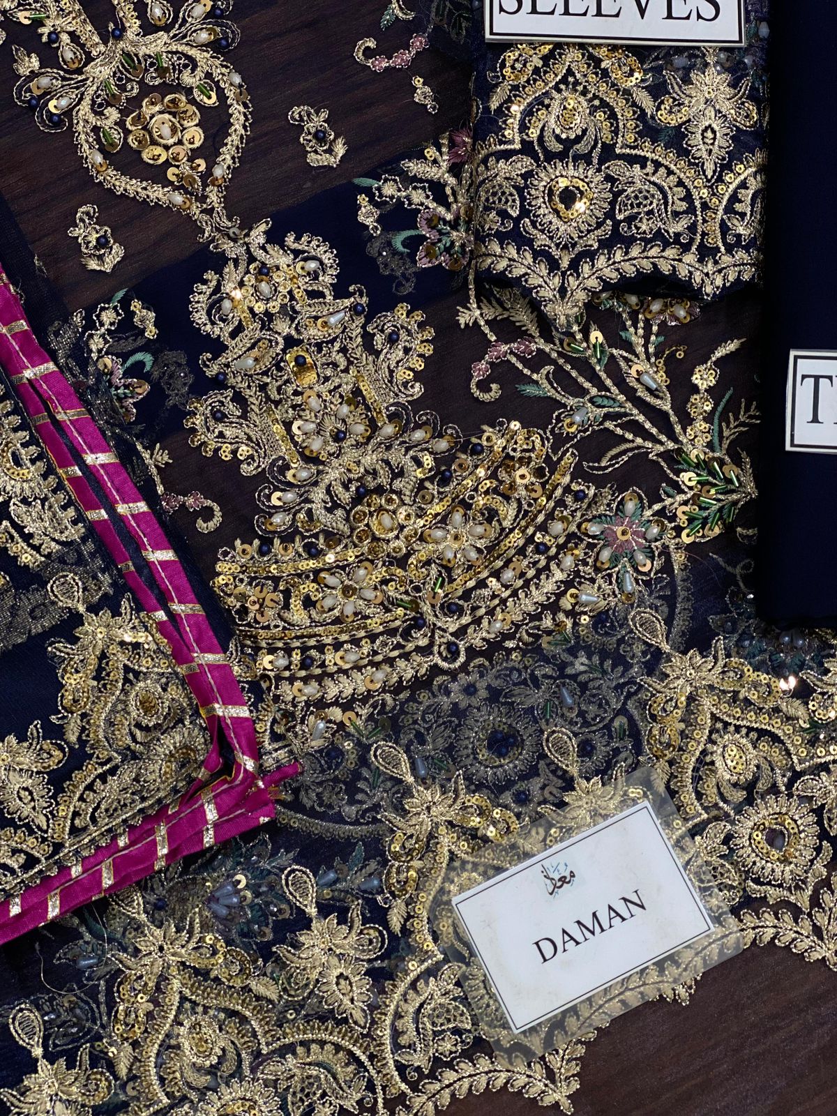 chiffon viscos thread embroidered hand embellished luxury wedding unstitched 3pc✓