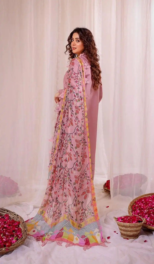 dhanak embroidered unstitced 3pc✓