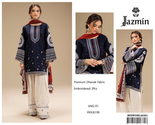 dhanak embroidered luxury unstitched 3pc✓