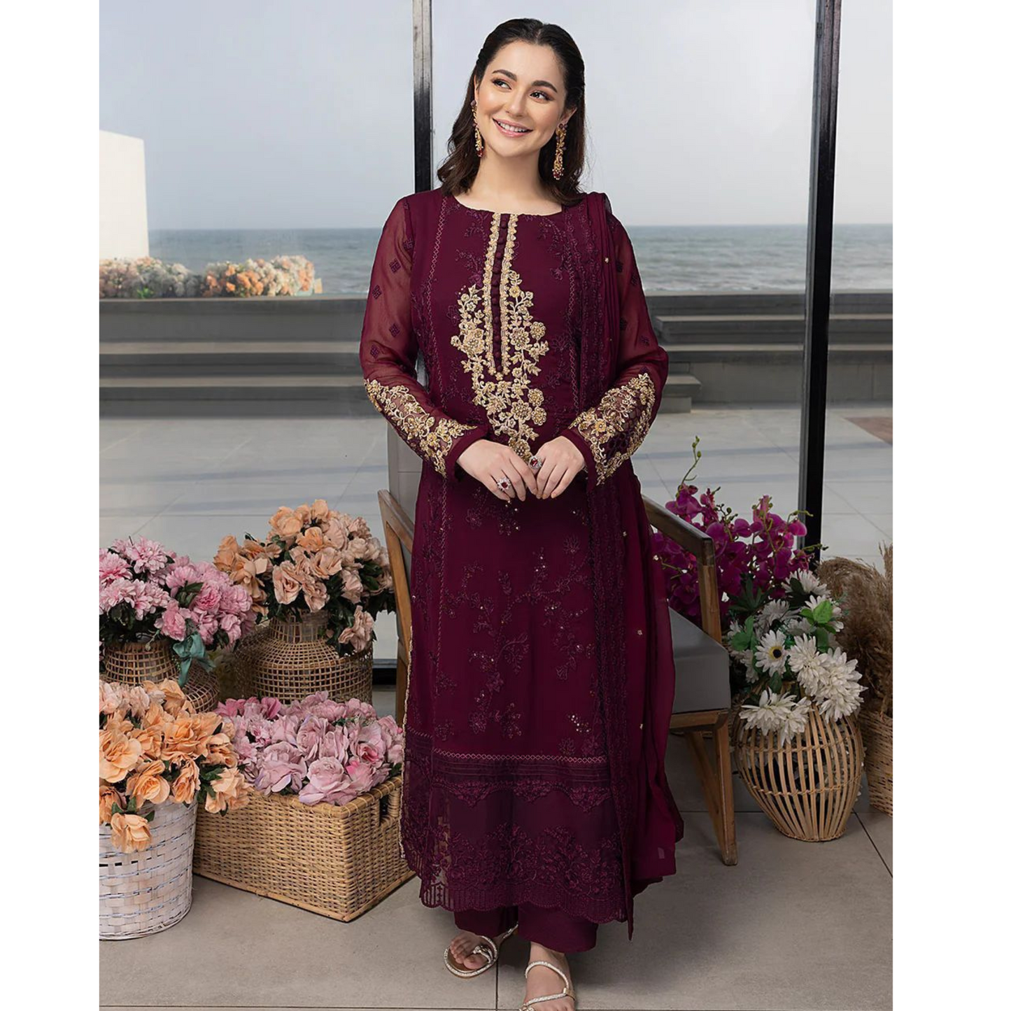 AZURE chiffon embroidered luxury unstiched 3pc✓