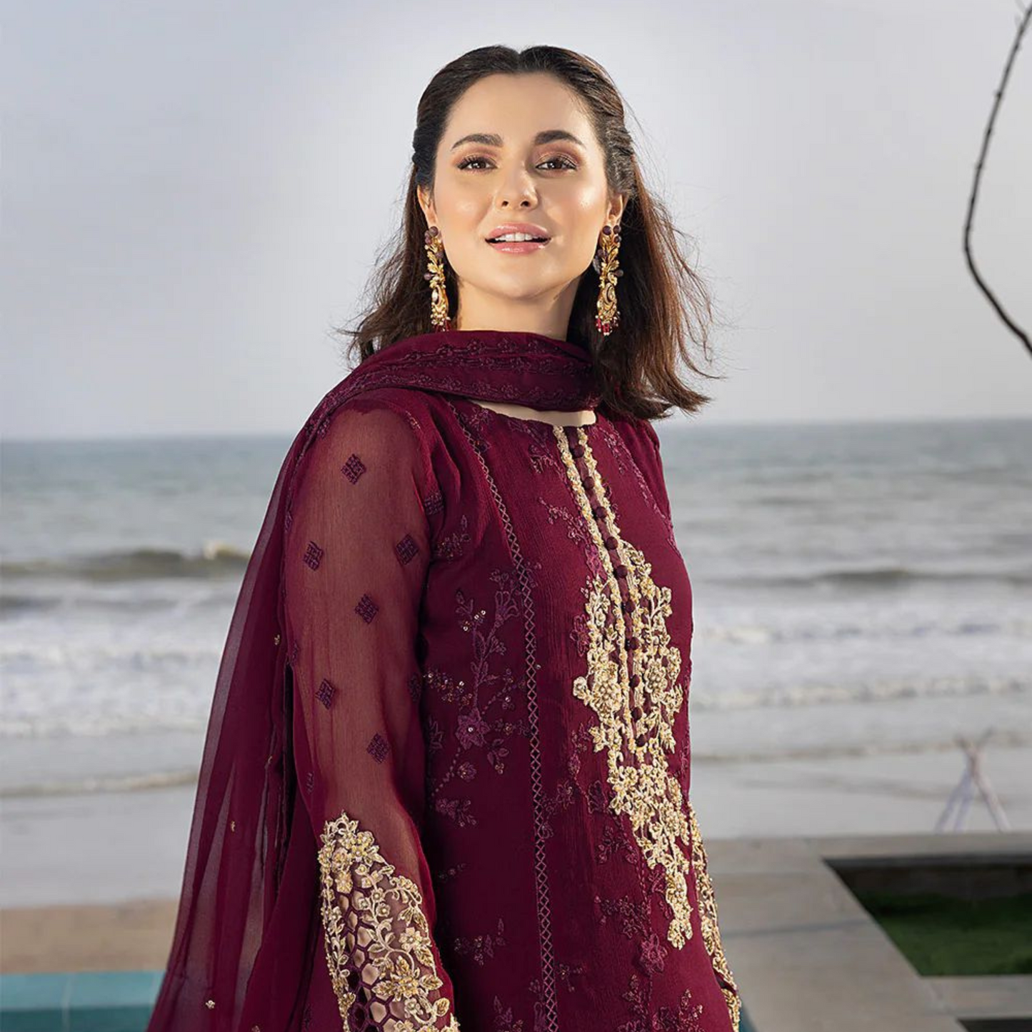 AZURE chiffon embroidered luxury unstiched 3pc✓