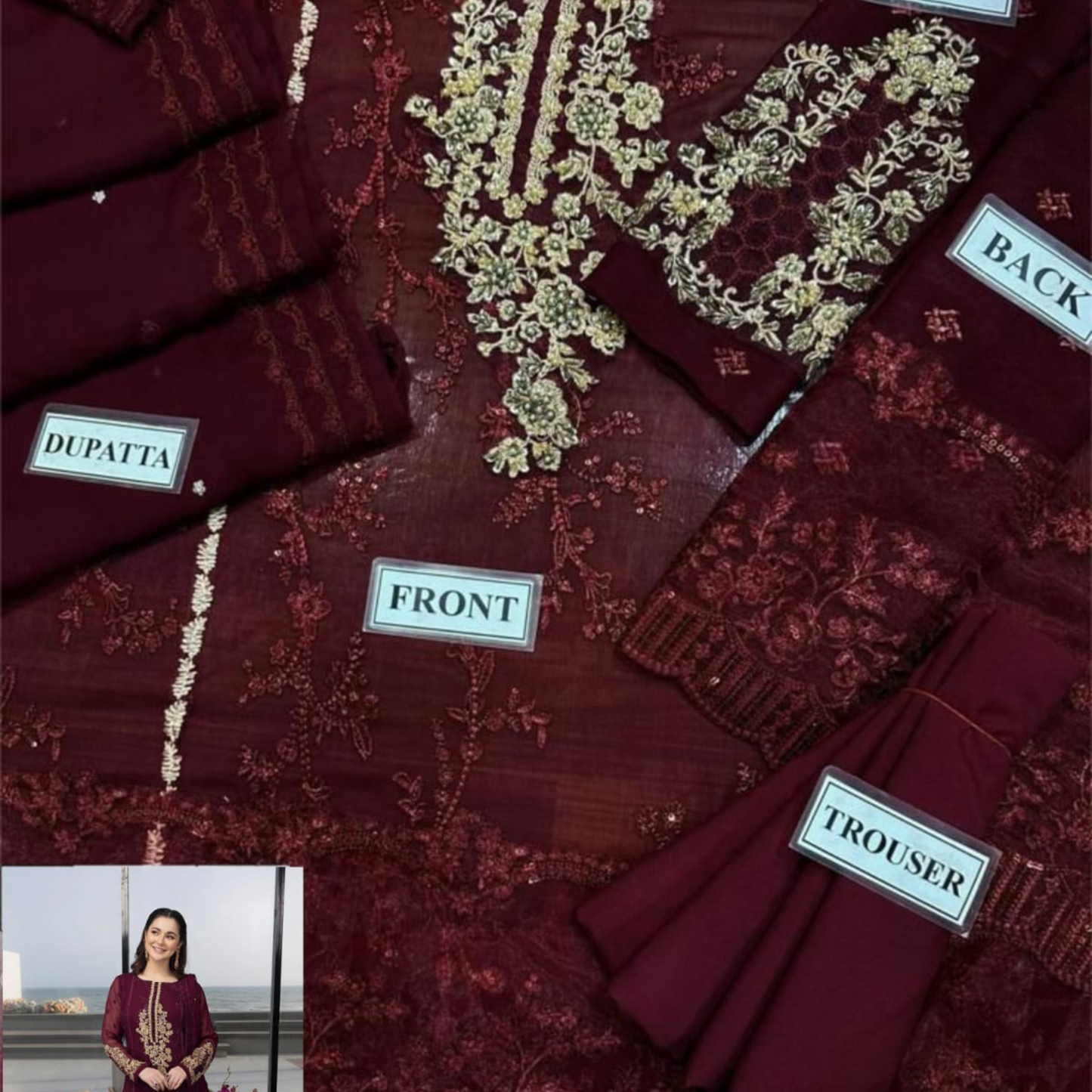 AZURE chiffon embroidered luxury unstiched 3pc✓