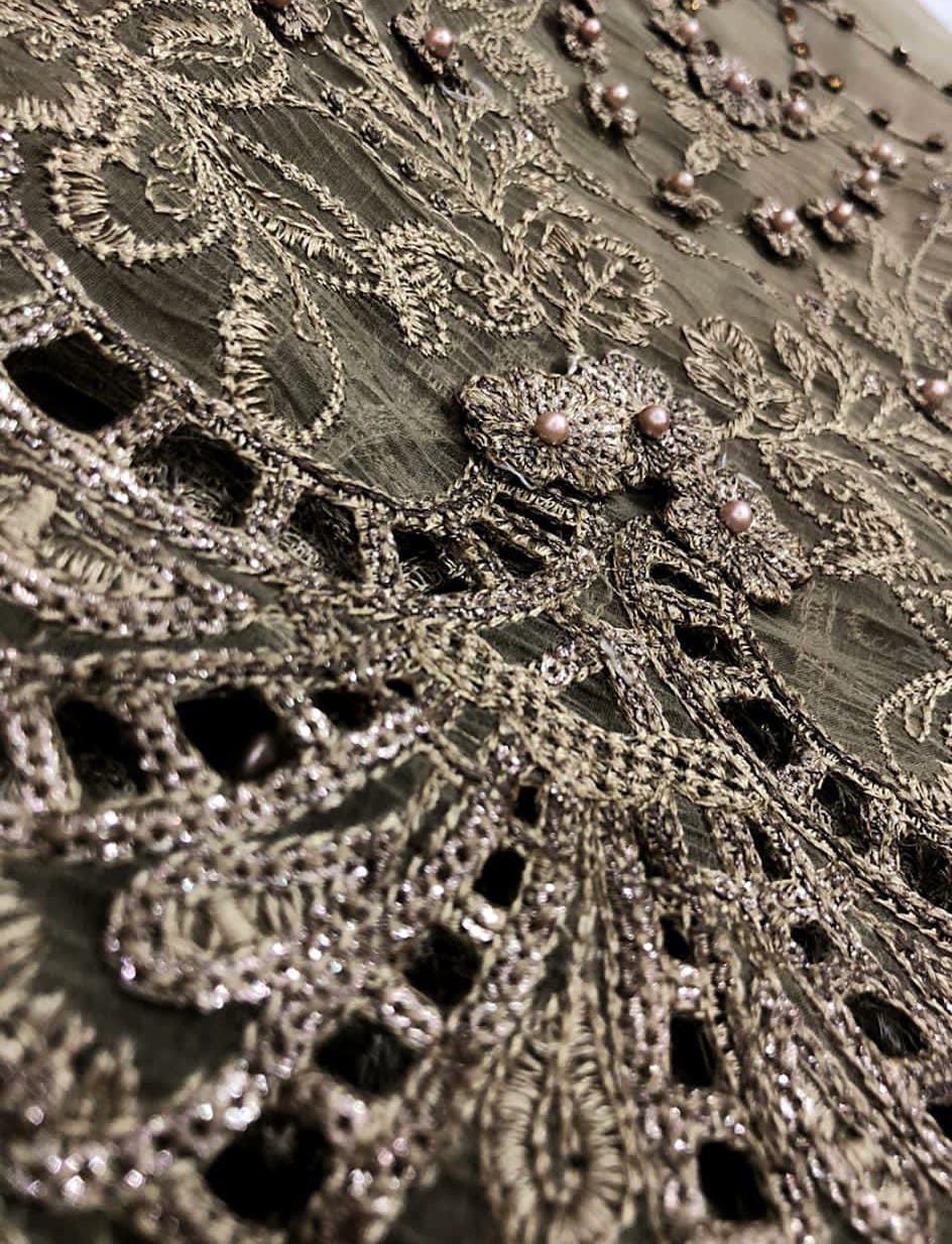 organza embroidered &amp; hand work unstitced 3pc✓