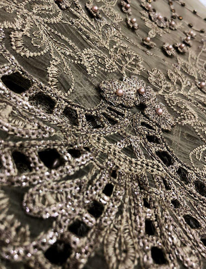 organza embroidered &amp; hand work unstitced 3pc✓