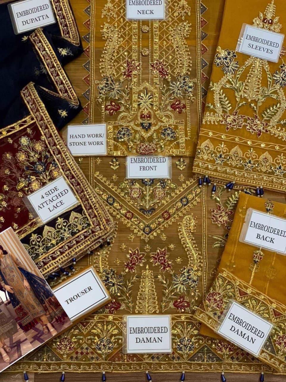 organza embroidered party wear luxury unstitched 3pc✓