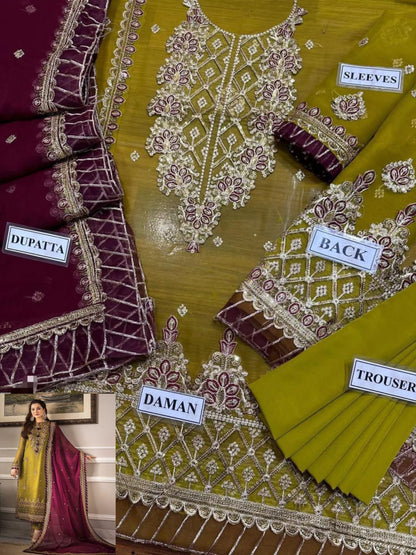 chiffon embroidered luxury unstiched 3pc✓