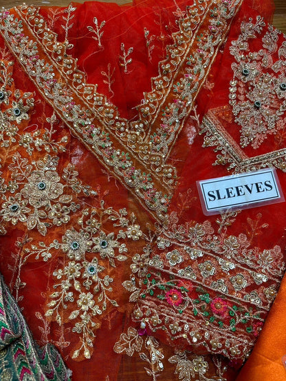 net maxi embroidered hand work embellished luxury unstitched 3pc✓