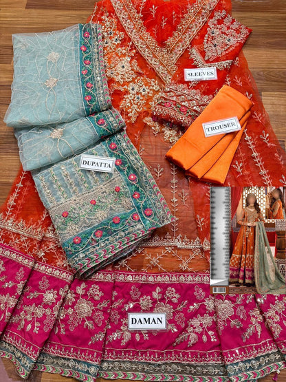 net maxi embroidered hand work embellished luxury unstitched 3pc✓