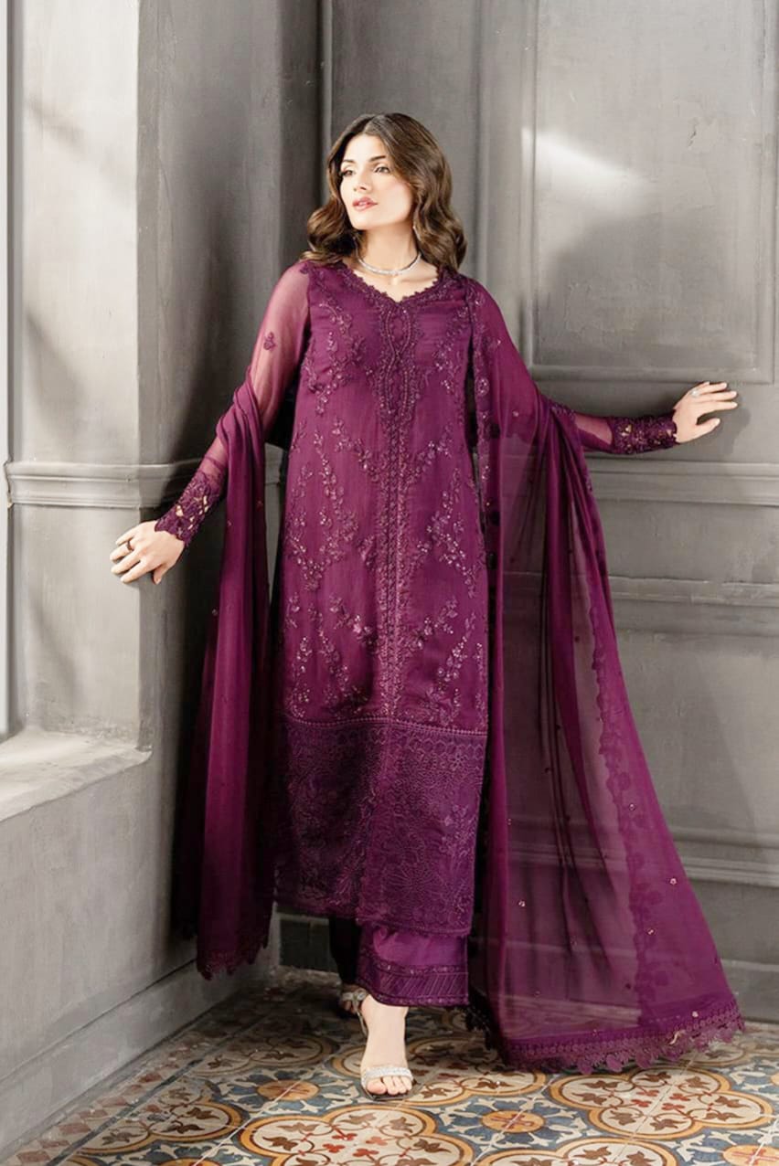 chiffion embroidered sequence unstitced 3pc✓