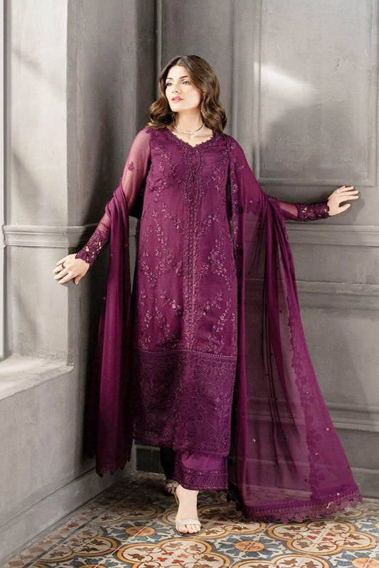 chiffion embroidered sequence unstitced 3pc✓