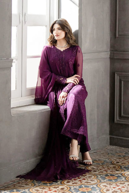 chiffion embroidered sequence unstitced 3pc✓