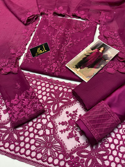 chiffion embroidered sequence unstitced 3pc✓