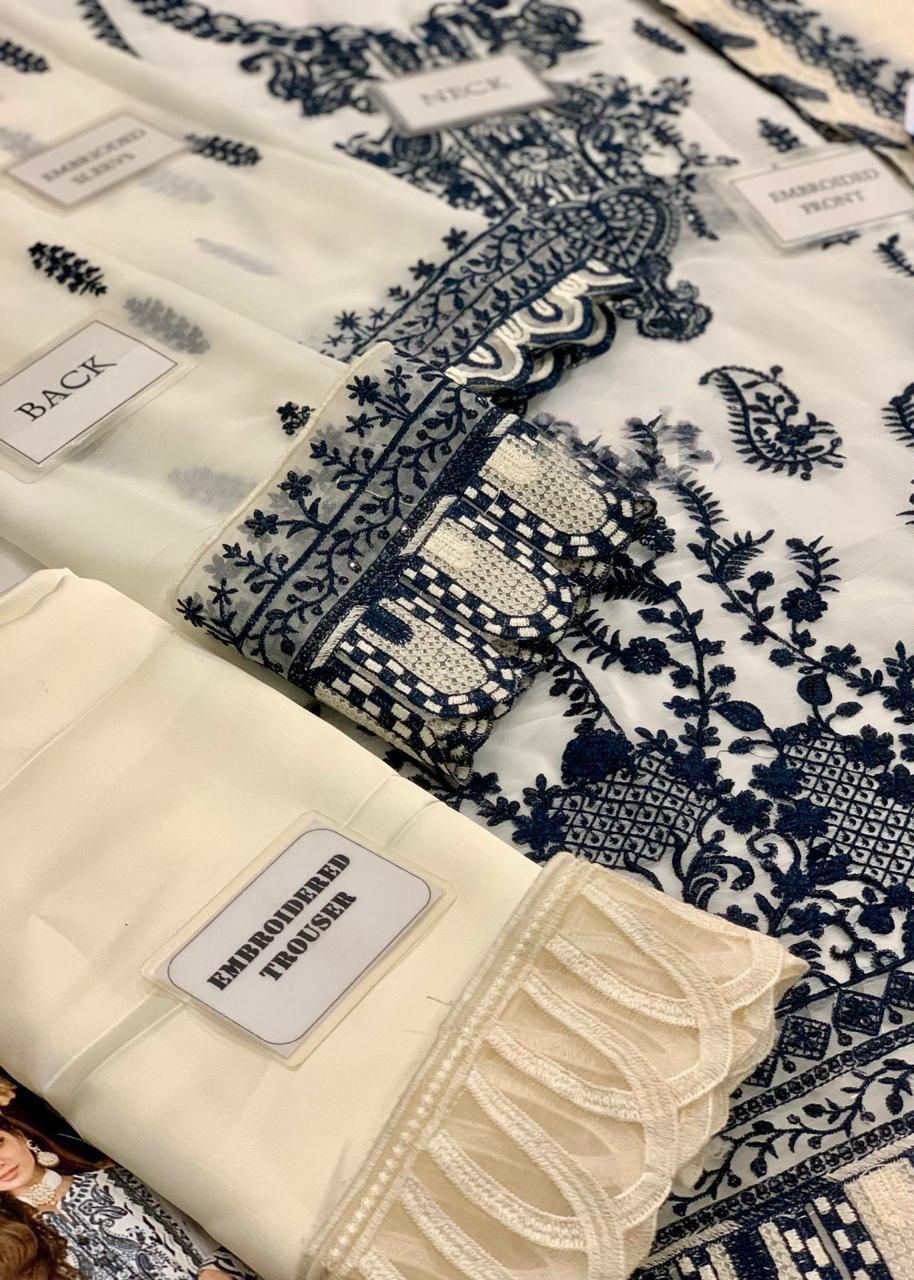 chiffon embroidered sequence unstitced 3pc✓