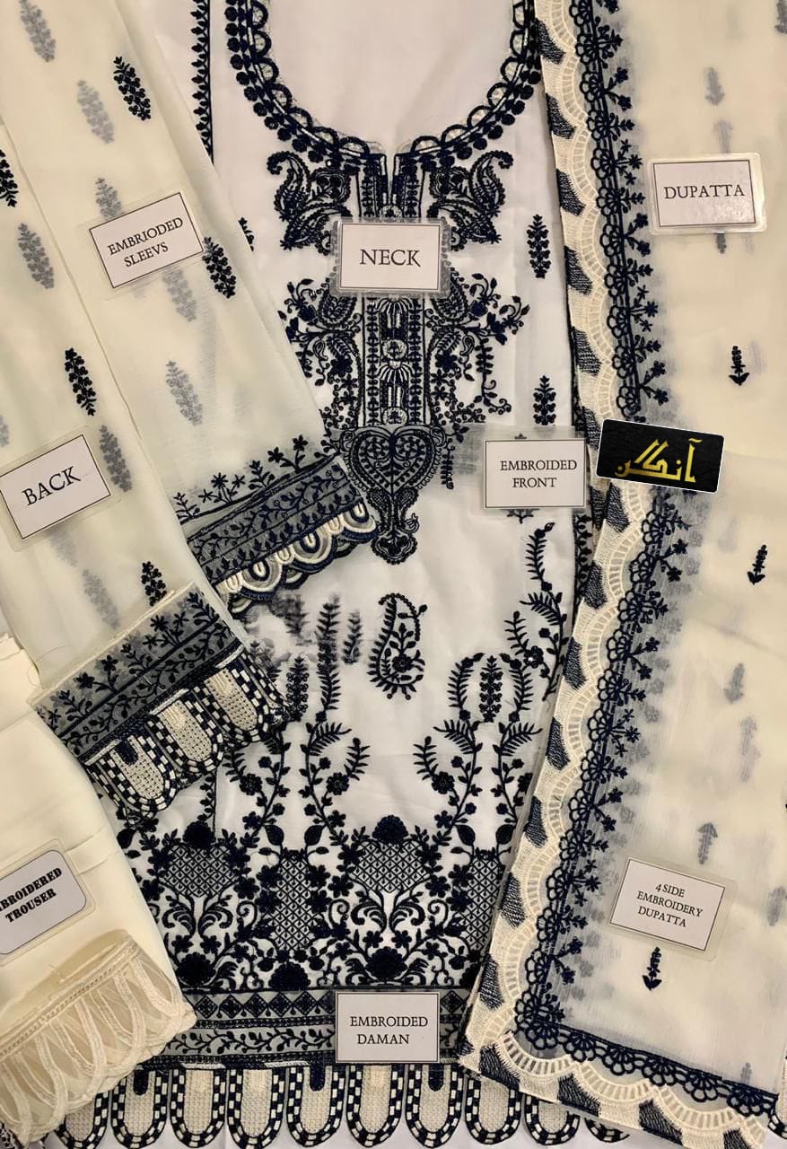 chiffon embroidered sequence unstitced 3pc✓