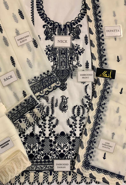 chiffon embroidered sequence unstitced 3pc✓