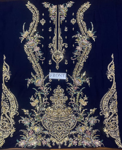 chiffon viscos thread embroidered hand embellished luxury wedding unstitched 3pc✓