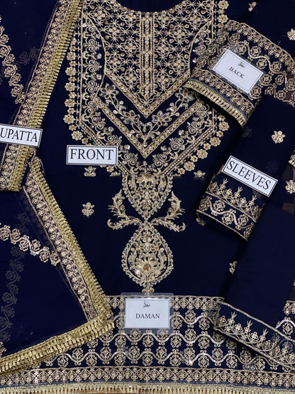 chiffon embroidered sequence hand embellished luxury unstitched 3pc✓