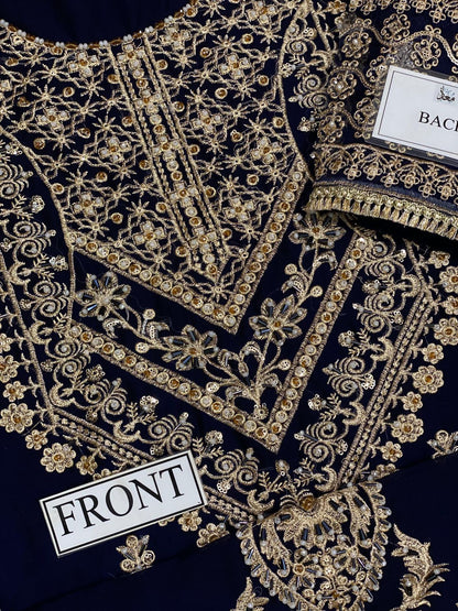 chiffon embroidered sequence hand embellished luxury unstitched 3pc✓