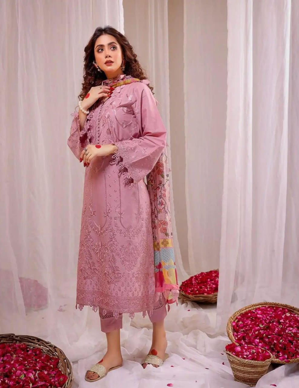 dhanak embroidered unstitced 3pc✓