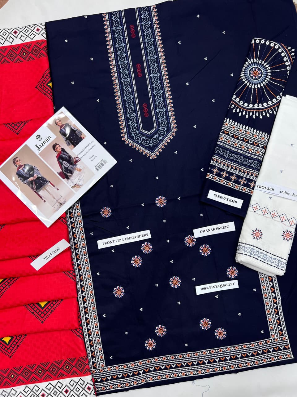 dhanak embroidered luxury unstitched 3pc✓