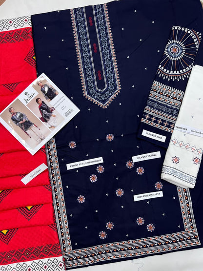 dhanak embroidered luxury unstitched 3pc✓