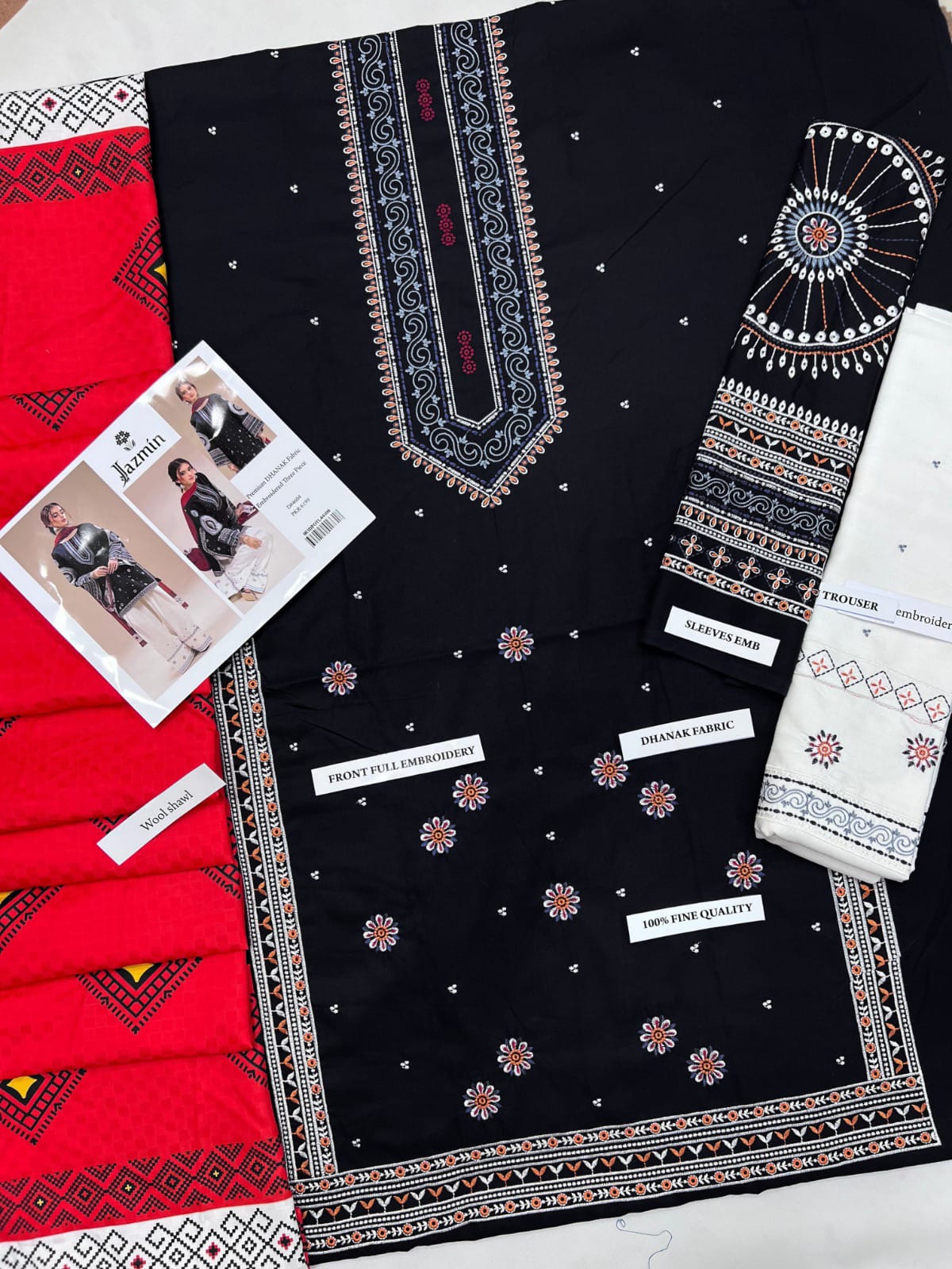 dhanak embroidered luxury unstitched 3pc✓