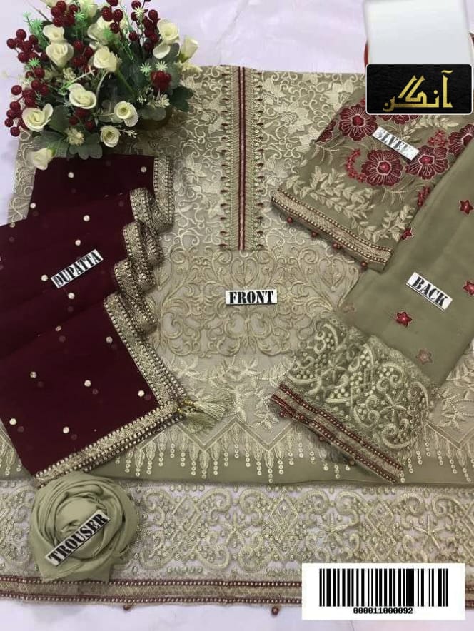 chiffon embroidered formal unstitched 3pc✓