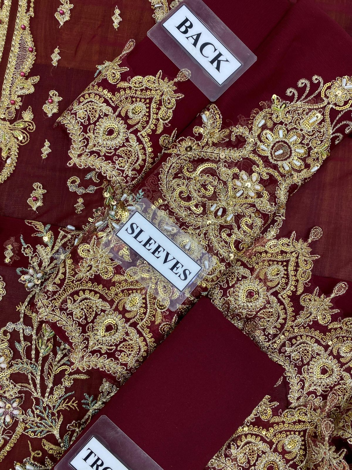 chiffon viscos thread embroidered hand embellished luxury wedding unstitched 3pc✓