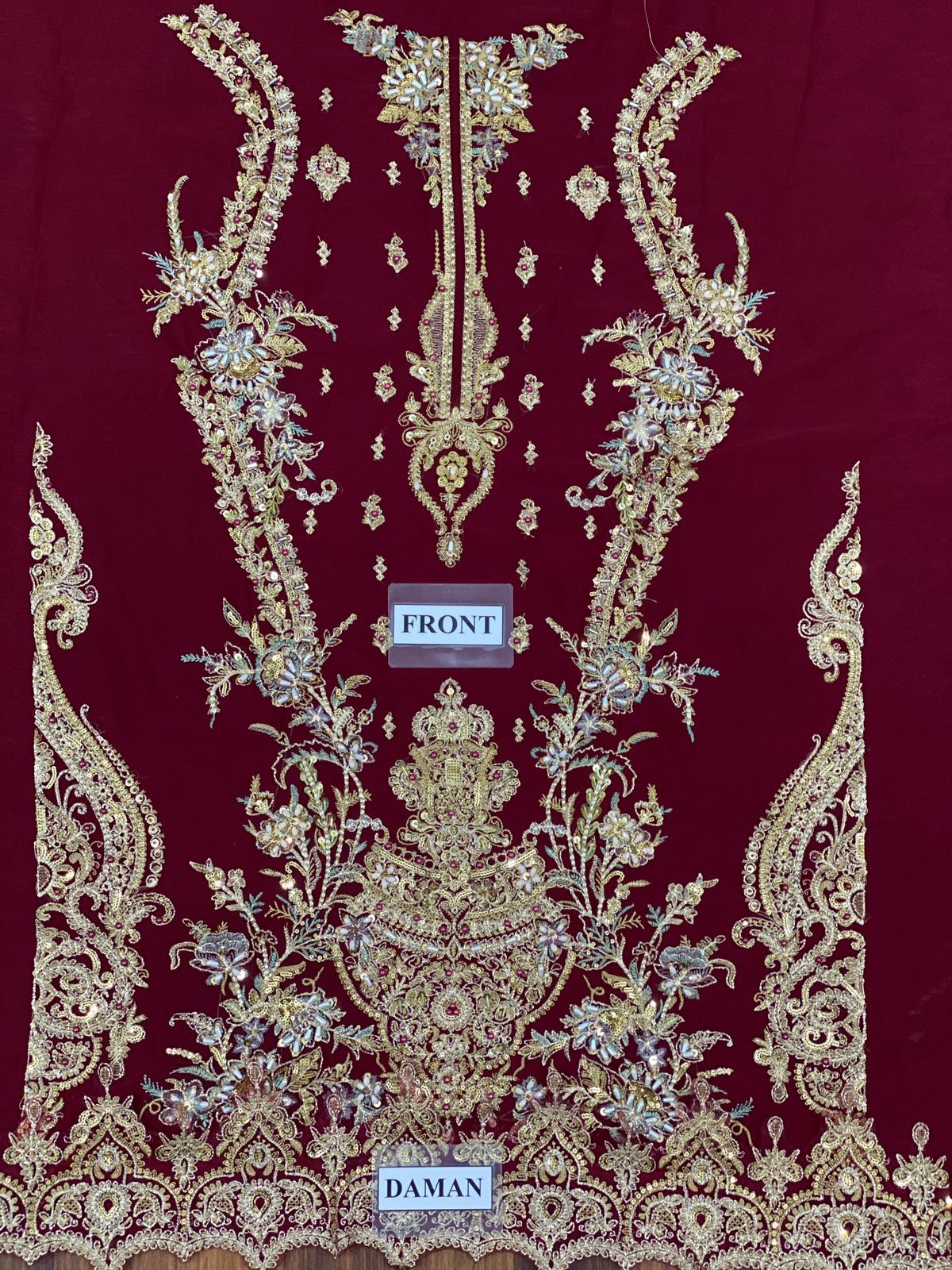 chiffon viscos thread embroidered hand embellished luxury wedding unstitched 3pc✓