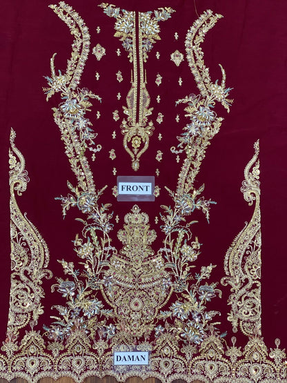 chiffon viscos thread embroidered hand embellished luxury wedding unstitched 3pc✓