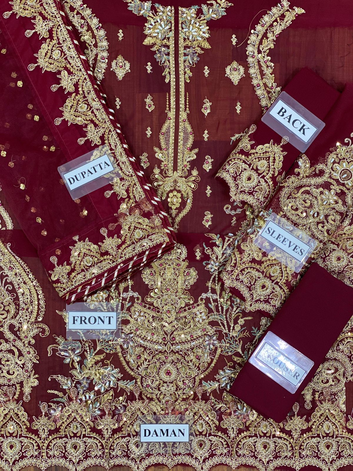 chiffon viscos thread embroidered hand embellished luxury wedding unstitched 3pc✓