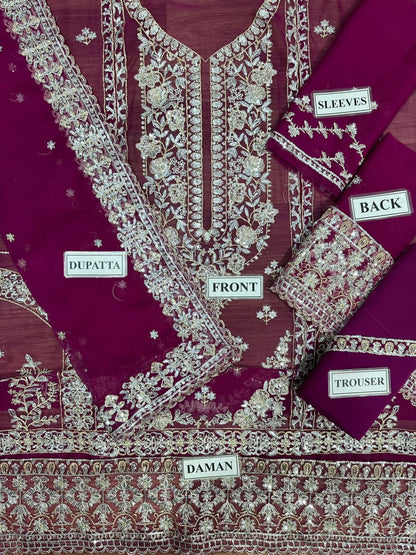 chiffon embroidered sequence luxury unstitched 3pc✓