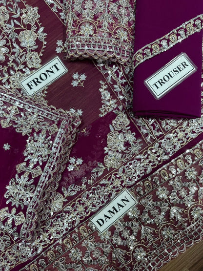 chiffon embroidered sequence luxury unstitched 3pc✓