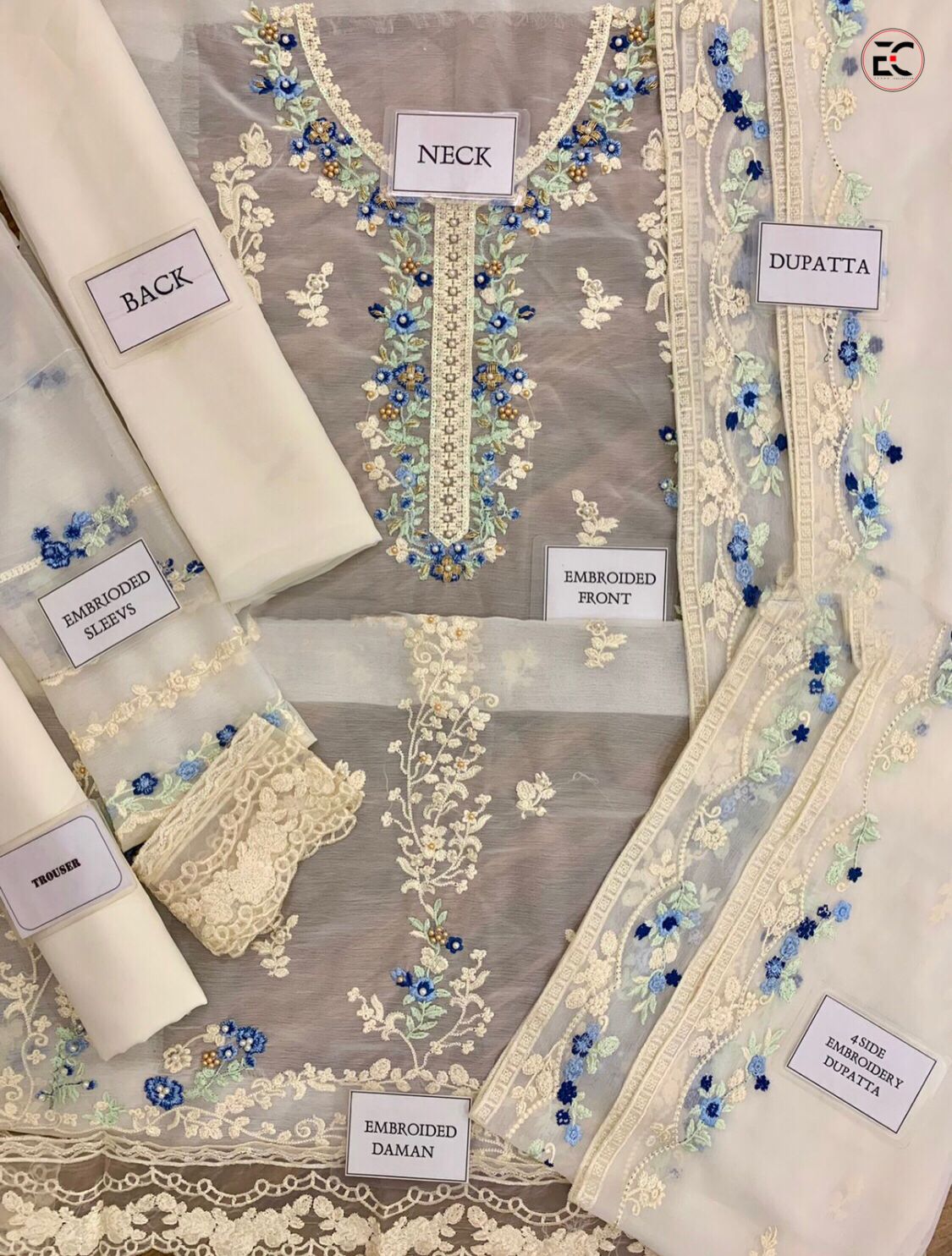 chiffon embroidered hand emblishment unstitched 3pc✓